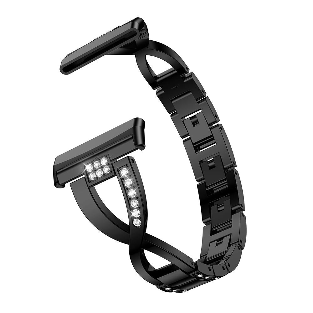 Fitbit Versa 3/Fitbit Sense Smalt länkarmband med glittrande stenar, svart