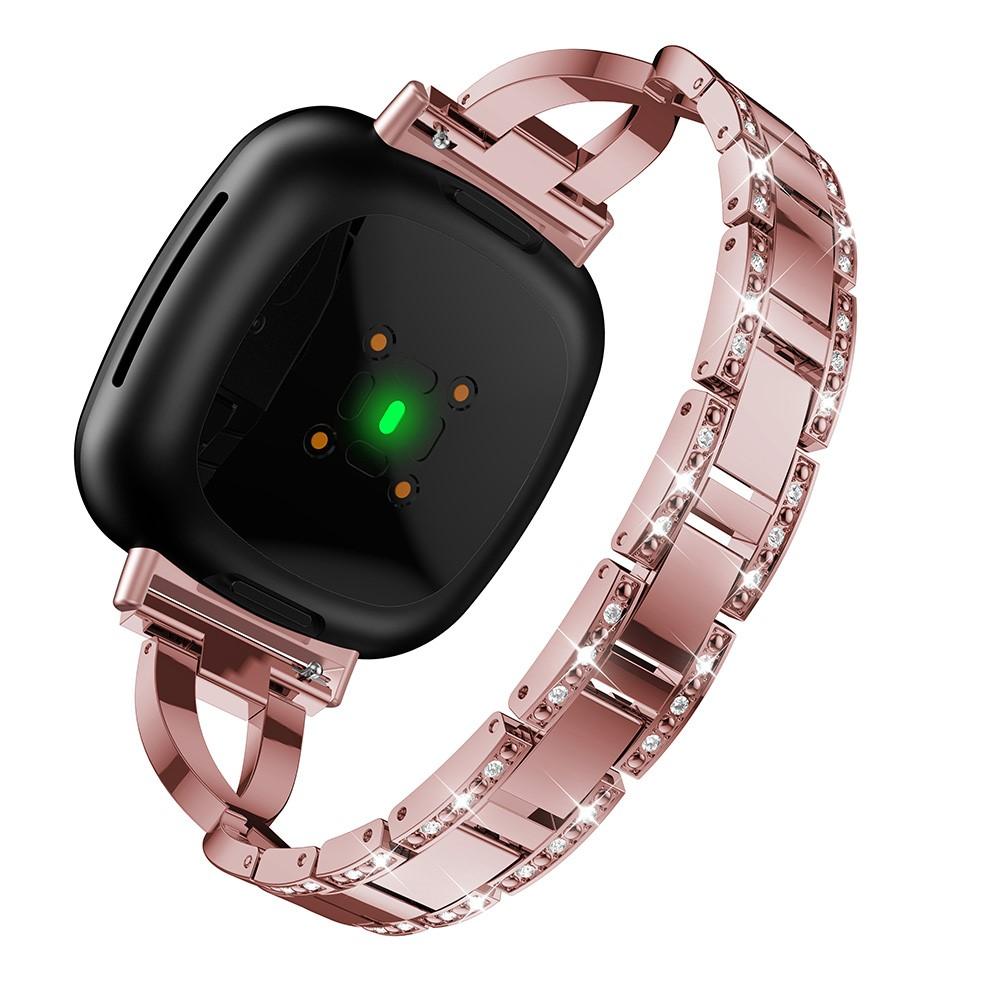 Fitbit Versa 3/Fitbit Sense Smalt länkarmband med glittrande stenar, rosa
