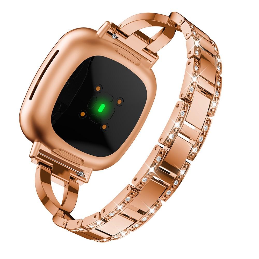 Fitbit Versa 3/Fitbit Sense Smalt länkarmband med glittrande stenar, roséguld