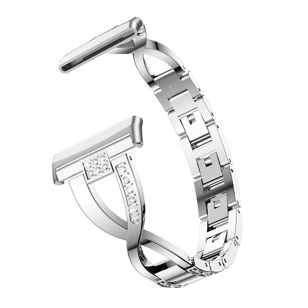 Fitbit Versa 3/Fitbit Sense Smalt länkarmband med glittrande stenar, silver