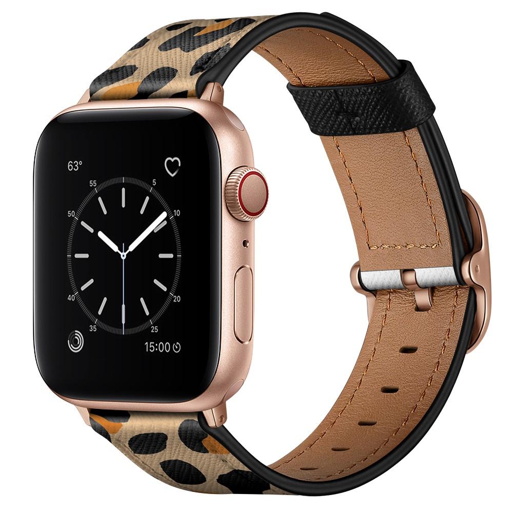 Apple Watch 45mm Series 8 Armband i äkta läder, leopard