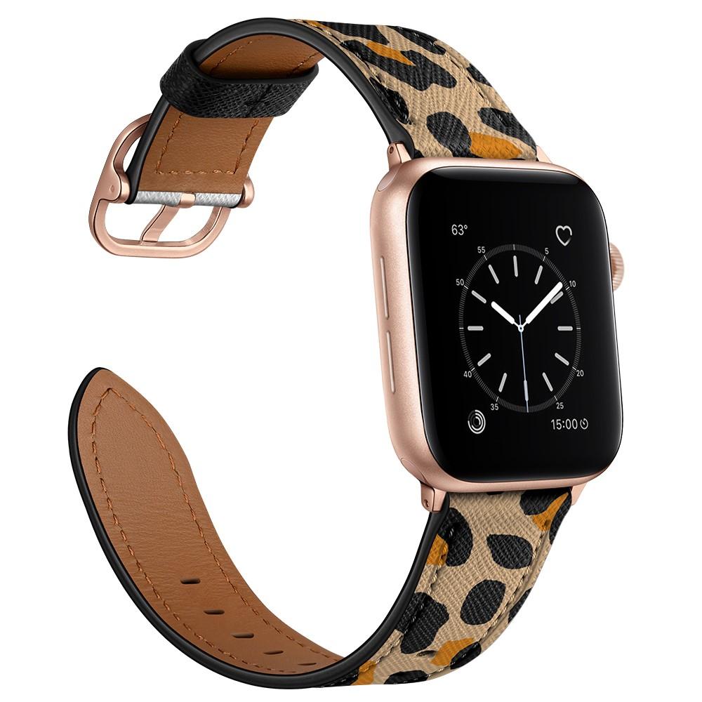 Apple Watch 45mm Series 8 Armband i äkta läder, leopard