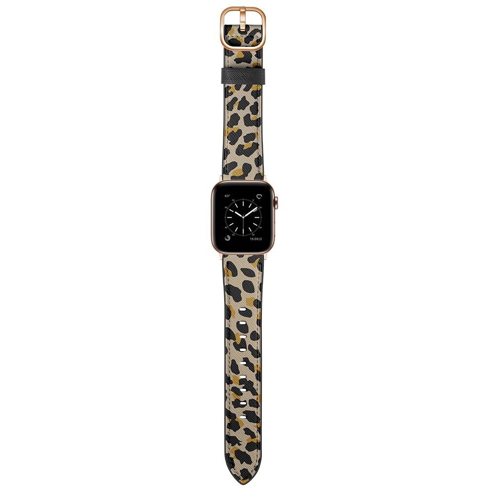 Apple Watch 45mm Series 8 Armband i äkta läder, leopard