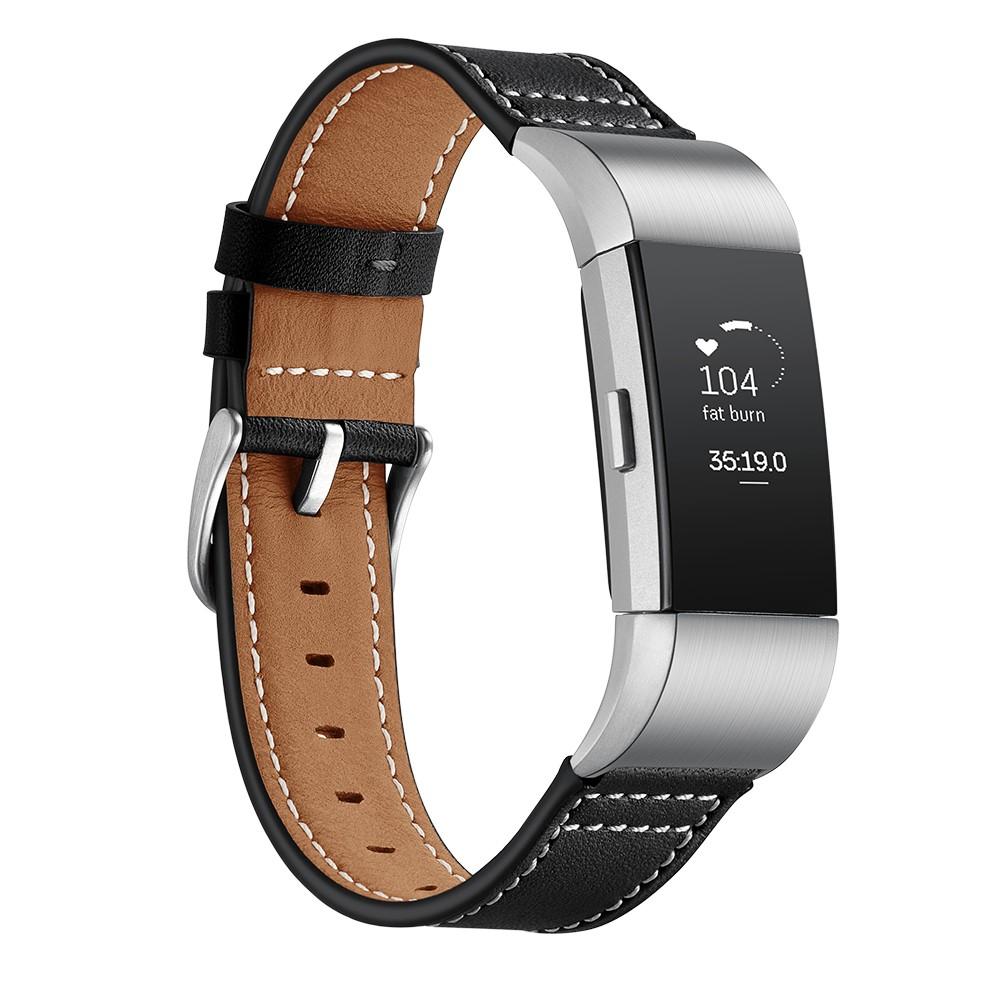 Fitbit Charge 2 Armband i äkta läder, Svart