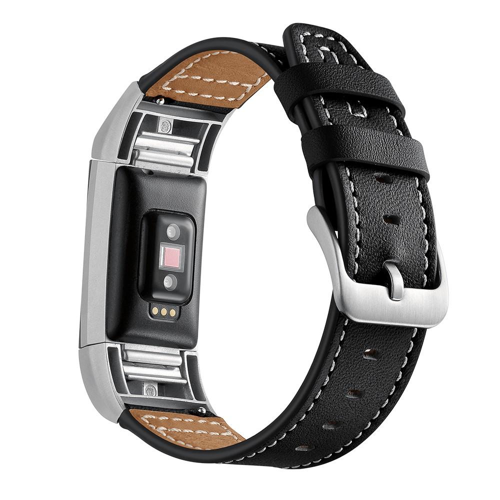 Fitbit Charge 2 Armband i äkta läder, Svart