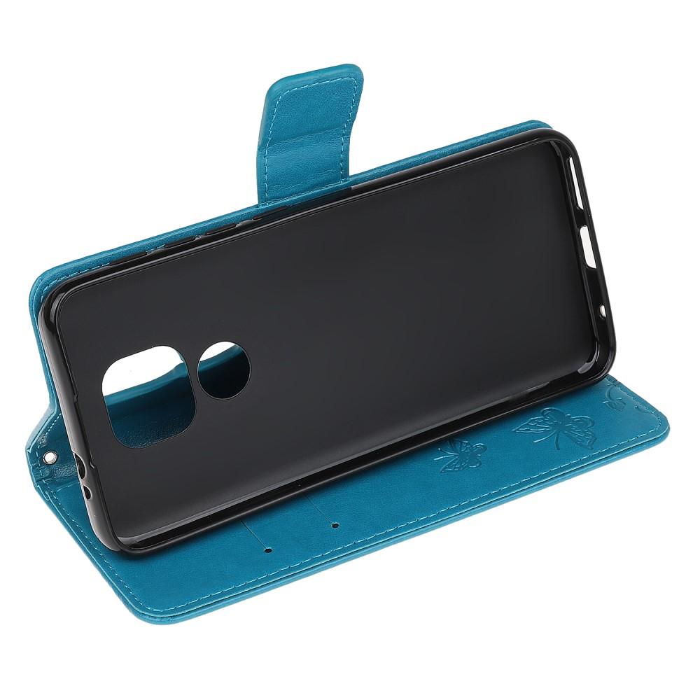 Motorola Moto E7 Plus/Moto G9 Play Mobilfodral med fjärilar, Blå