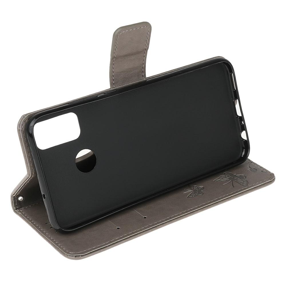 Motorola Moto G30/Moto G10/Moto G20 Mobilfodral med fjärilar, Grå