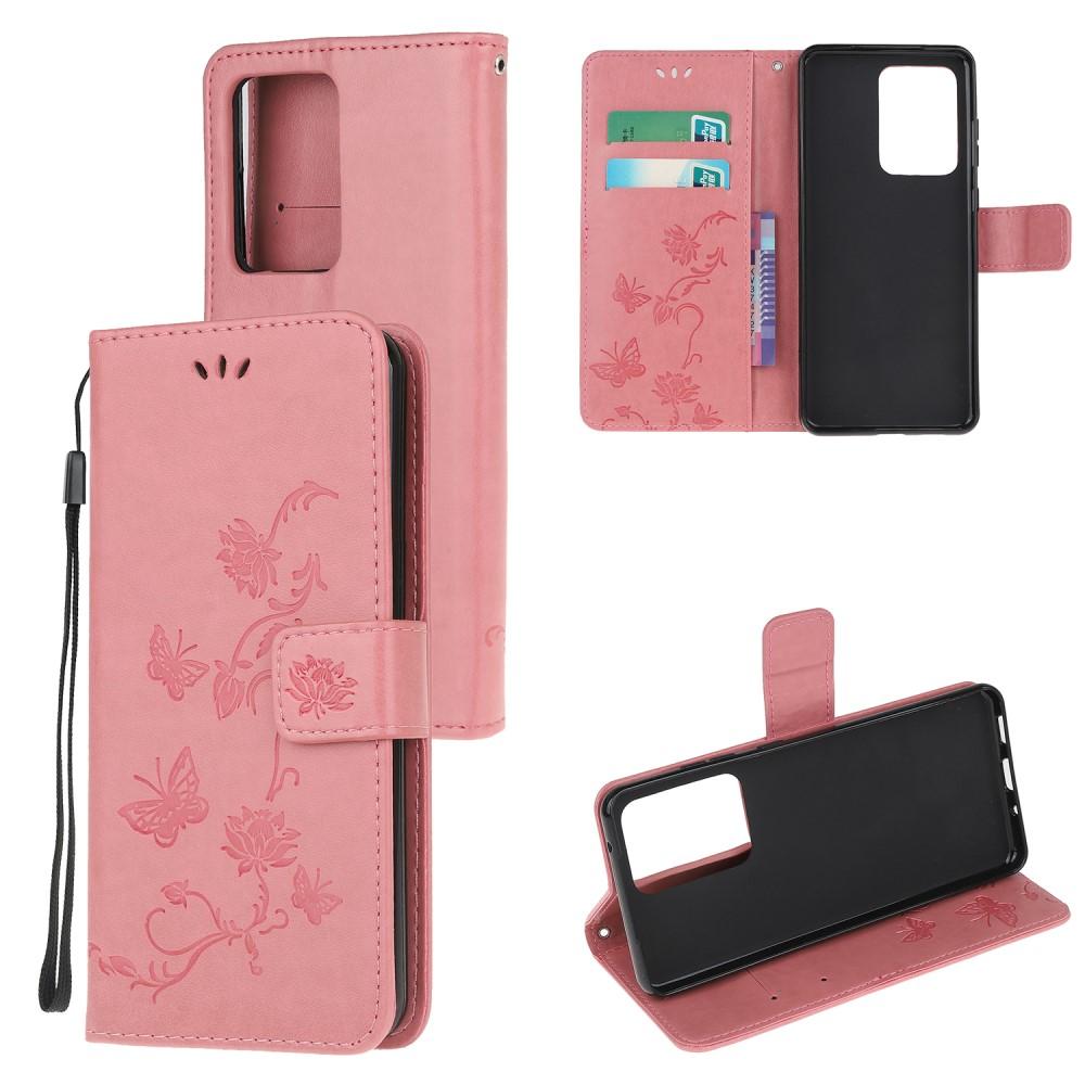 Samsung Galaxy S21 Ultra Mobilfodral med fjärilar, rosa
