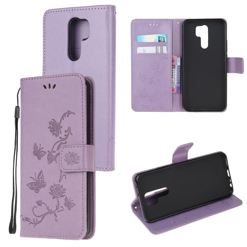 Xiaomi Redmi 9 Mobilfodral med fjärilar, Lila