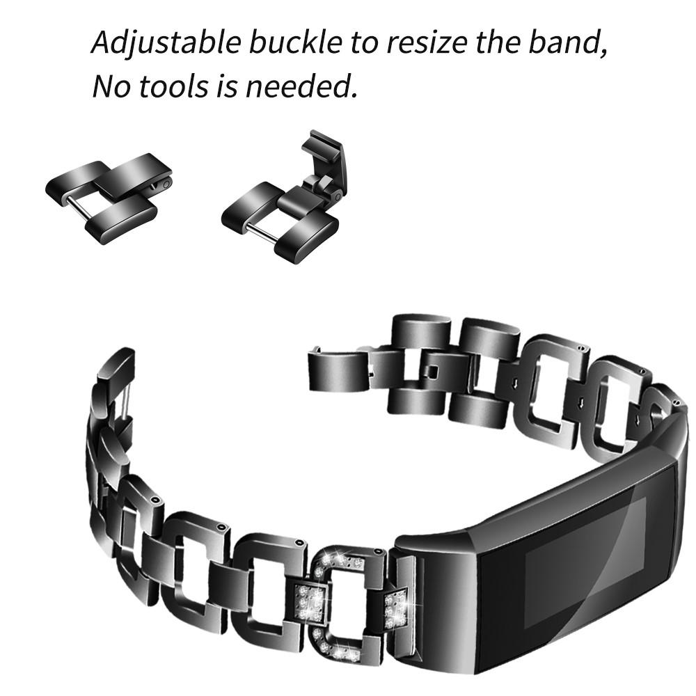 Fitbit Charge 3/Charge 4 Lyxigt armband med glittrande stenar, Svart