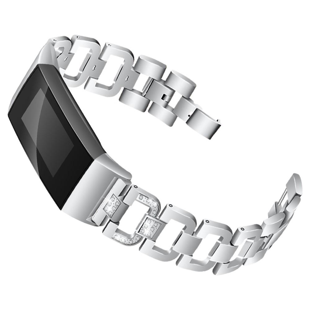 Fitbit Charge 3/Charge 4 Lyxigt armband med glittrande stenar, Silver