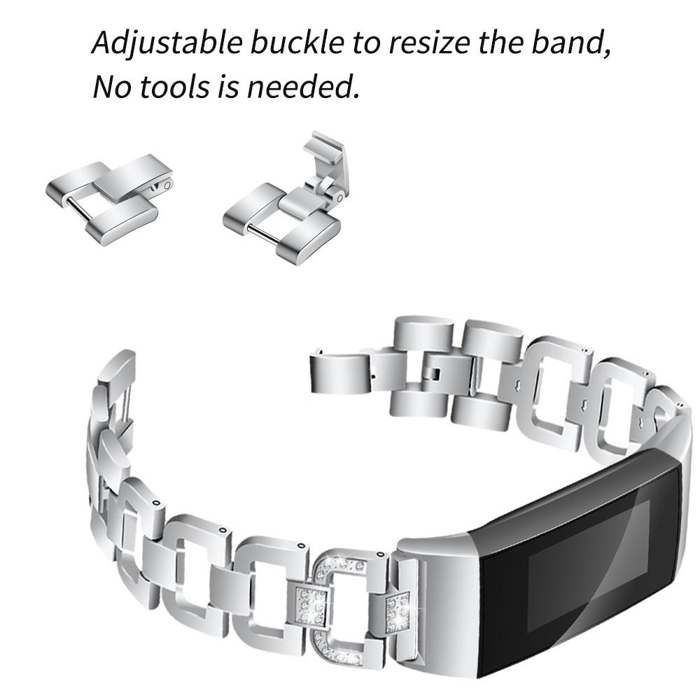 Fitbit Charge 3/Charge 4 Lyxigt armband med glittrande stenar, Silver