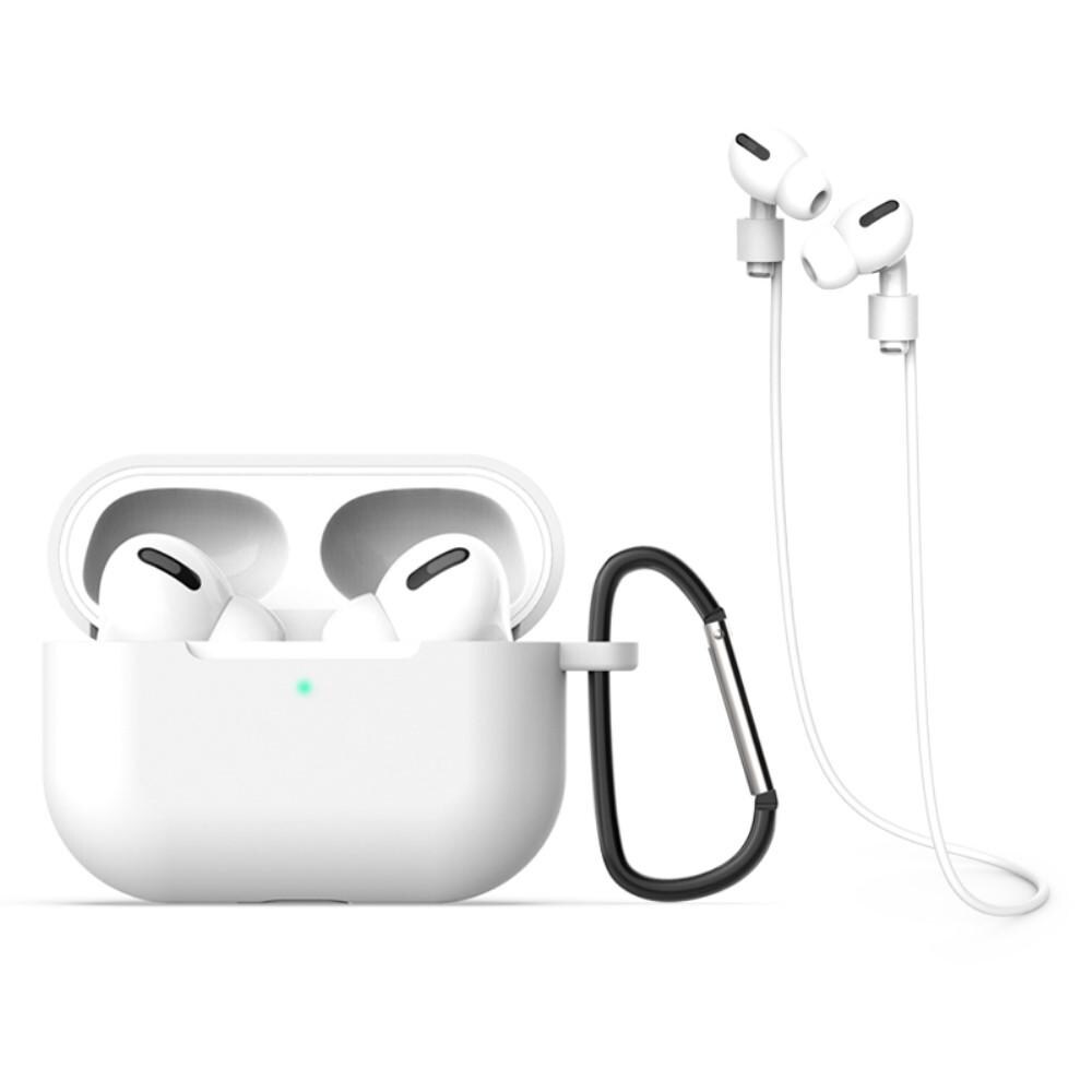 AirPods Pro Silikonskal med hörlursband och karbinhake, vit