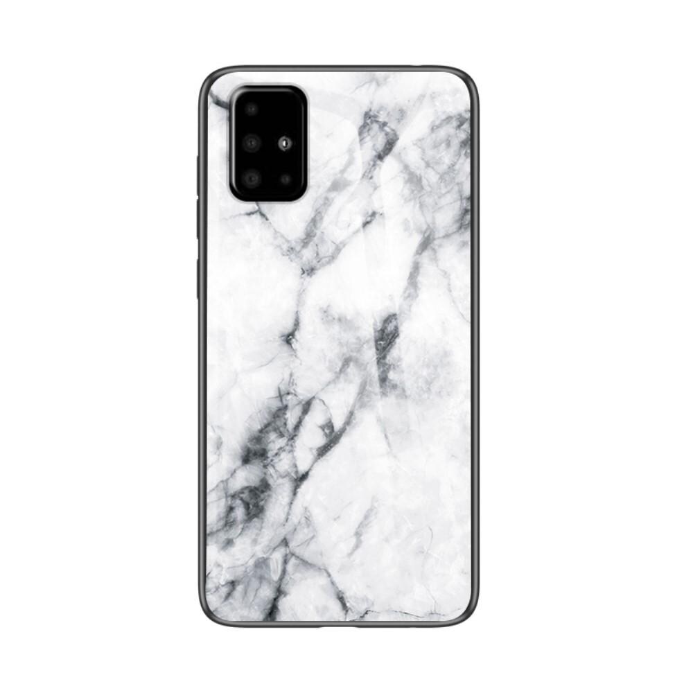 Samsung Galaxy A51 Mobilskal med baksida av glas, vit marmor