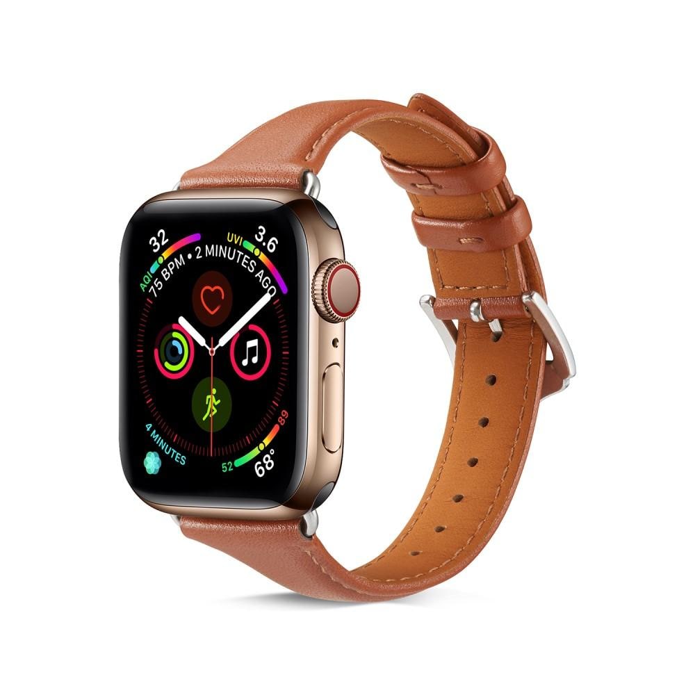 Apple Watch 41mm Series 9 Smalt armband i äkta läder, cognac