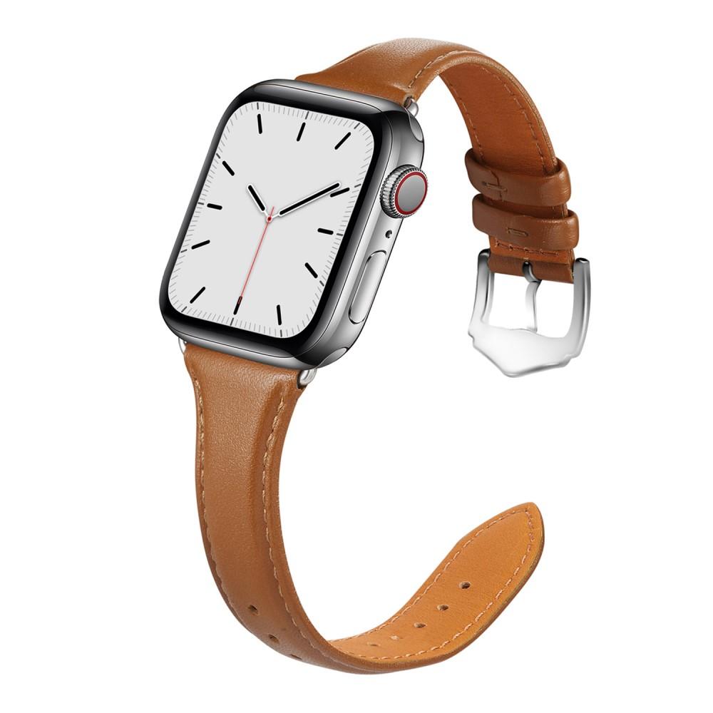 Apple Watch 45mm Series 7 Smalt armband i äkta läder, cognac