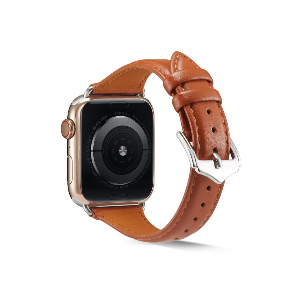Apple Watch 41mm Series 9 Smalt armband i äkta läder, cognac