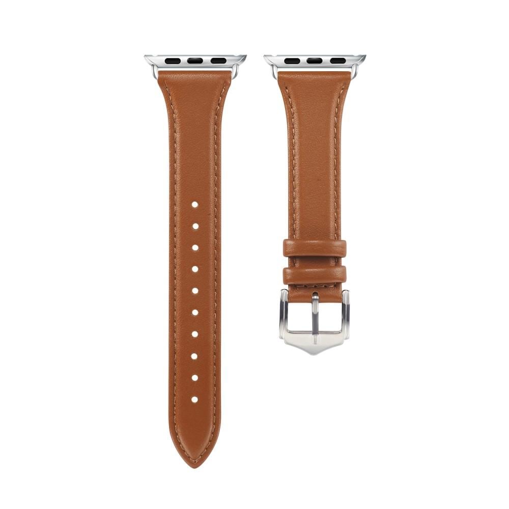 Apple Watch 44mm Smalt armband i äkta läder, cognac