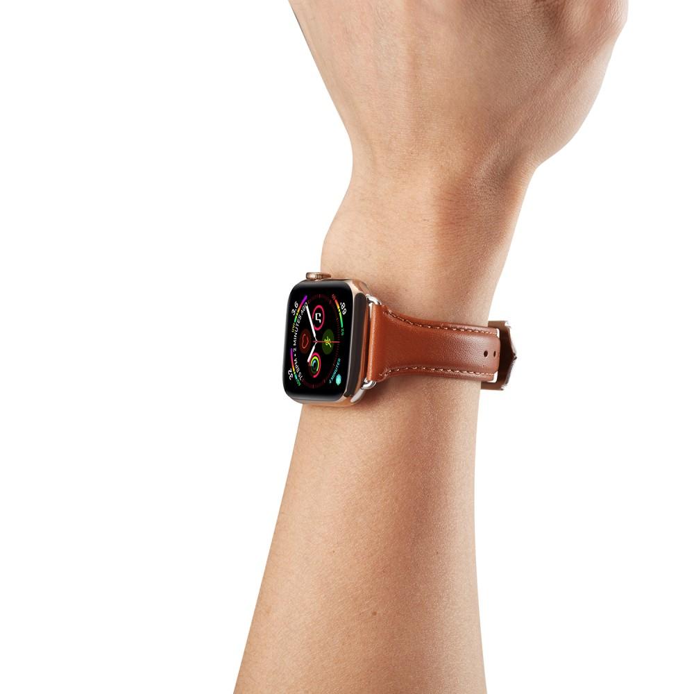 Apple Watch 45mm Series 7 Smalt armband i äkta läder, cognac