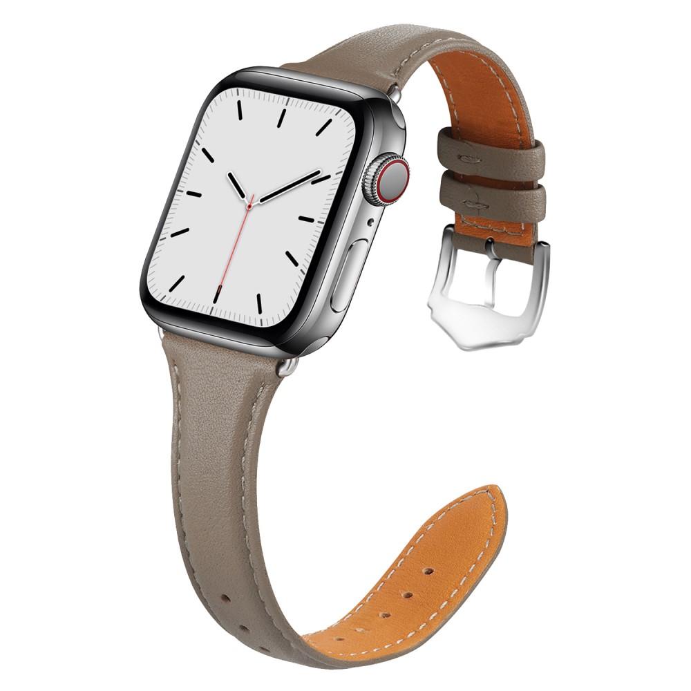 Apple Watch SE 44mm Smalt armband i äkta läder, grå