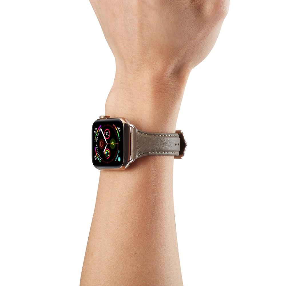 Apple Watch SE 44mm Smalt armband i äkta läder, grå
