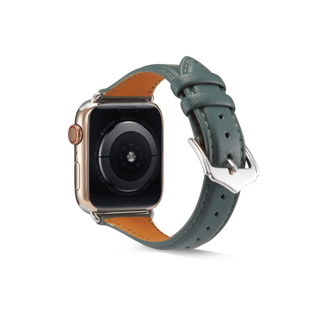 Apple Watch 45mm Series 9 Smalt armband i äkta läder, grön