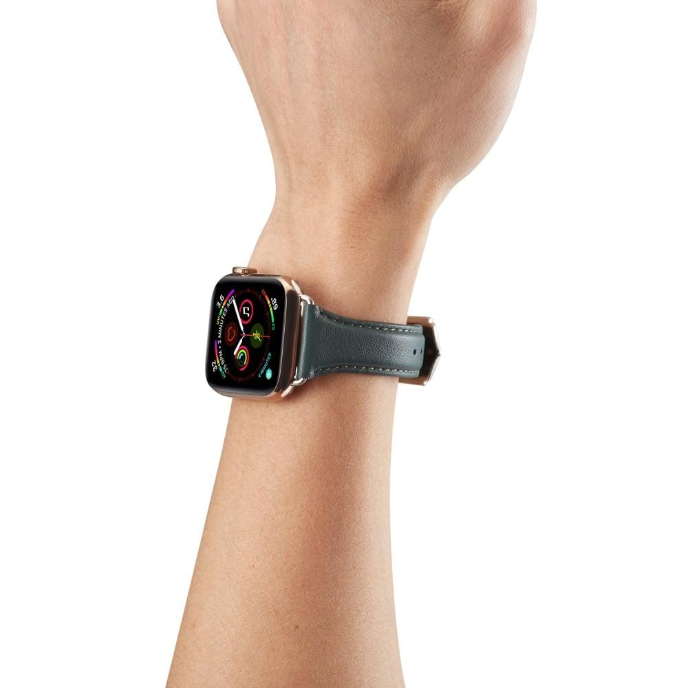 Apple Watch SE 44mm Smalt armband i äkta läder, grön