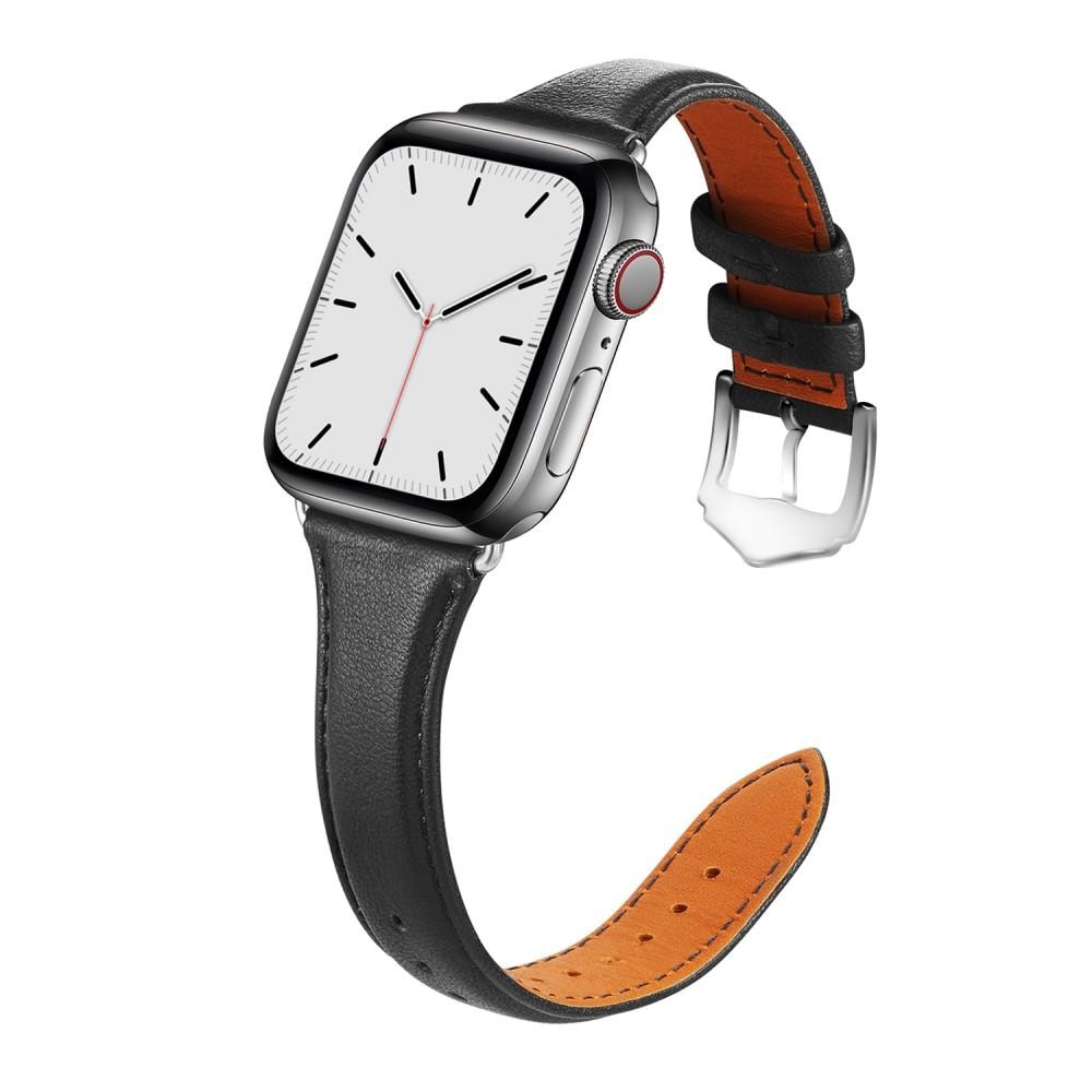 Apple Watch 41mm Series 9 Smalt armband i äkta läder, svart