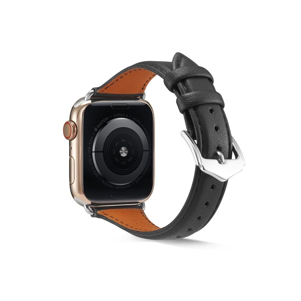 Apple Watch 45mm Series 9 Smalt armband i äkta läder, svart