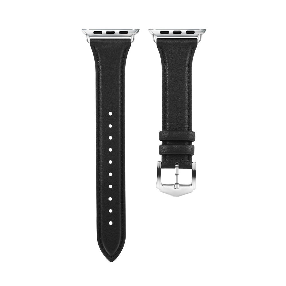 Apple Watch 45mm Series 9 Smalt armband i äkta läder, svart