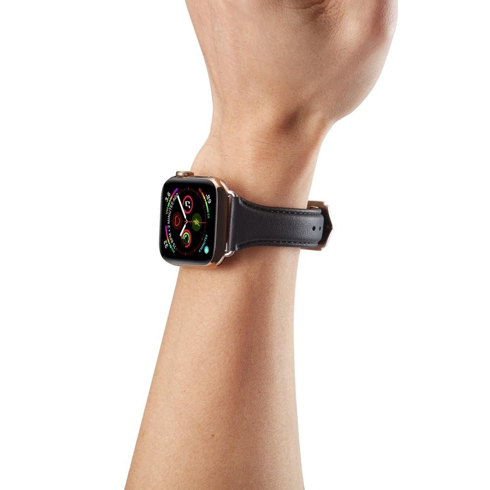 Apple Watch 45mm Series 9 Smalt armband i äkta läder, svart