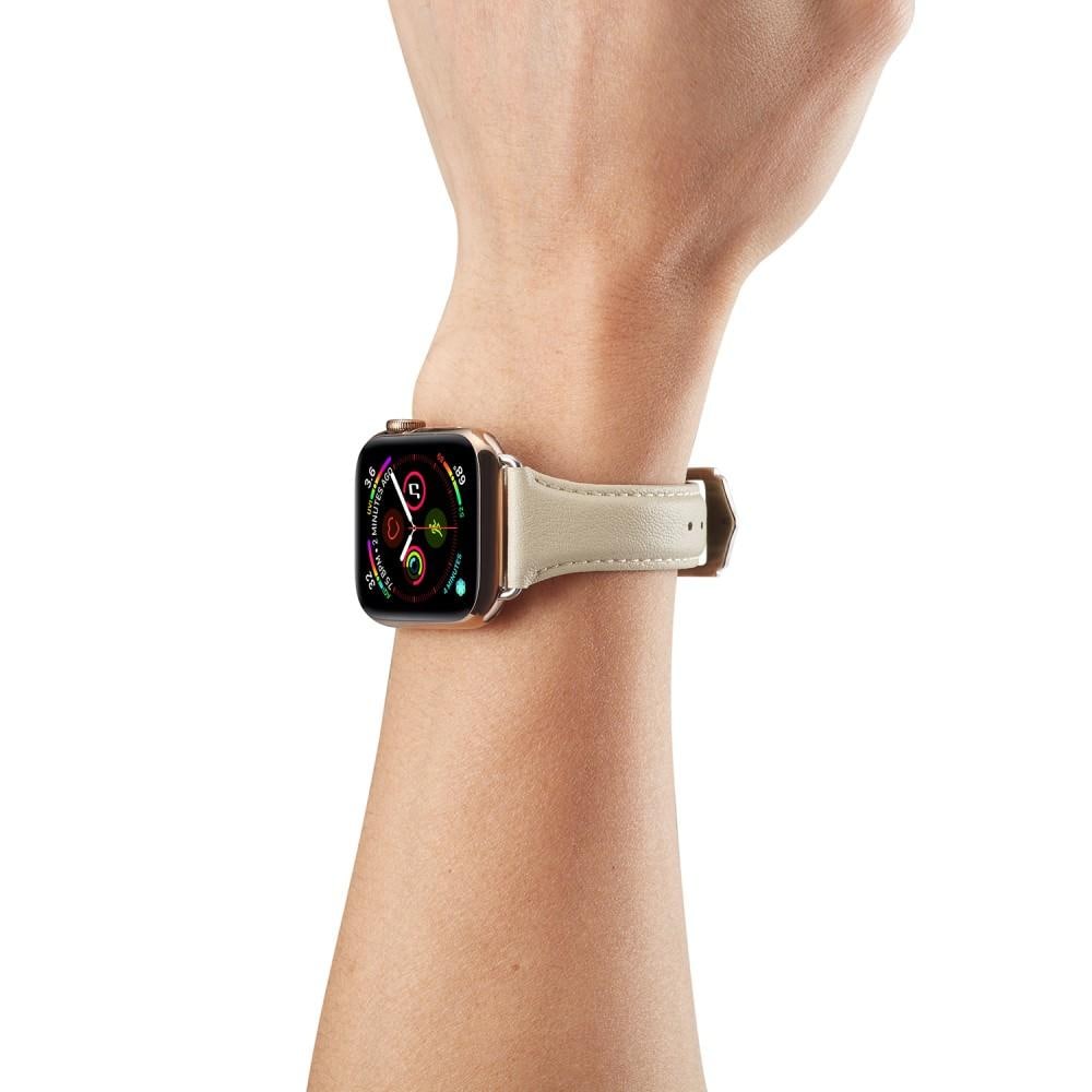 Apple Watch 41mm Series 7 Smalt armband i äkta läder, beige