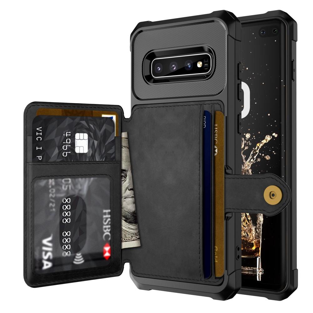 Galaxy S10 Plus Stöttåligt Mobilskal med Plånbok, svart