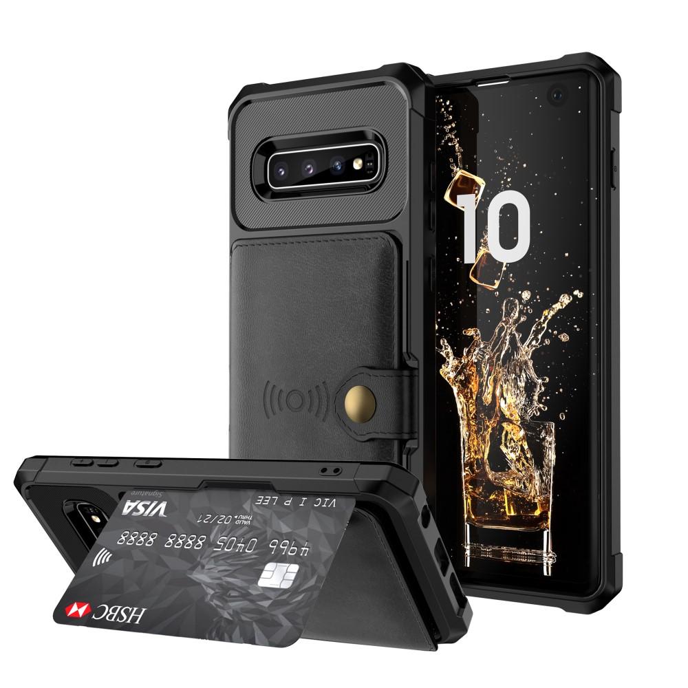 Galaxy S10 Stöttåligt Mobilskal med Plånbok, svart