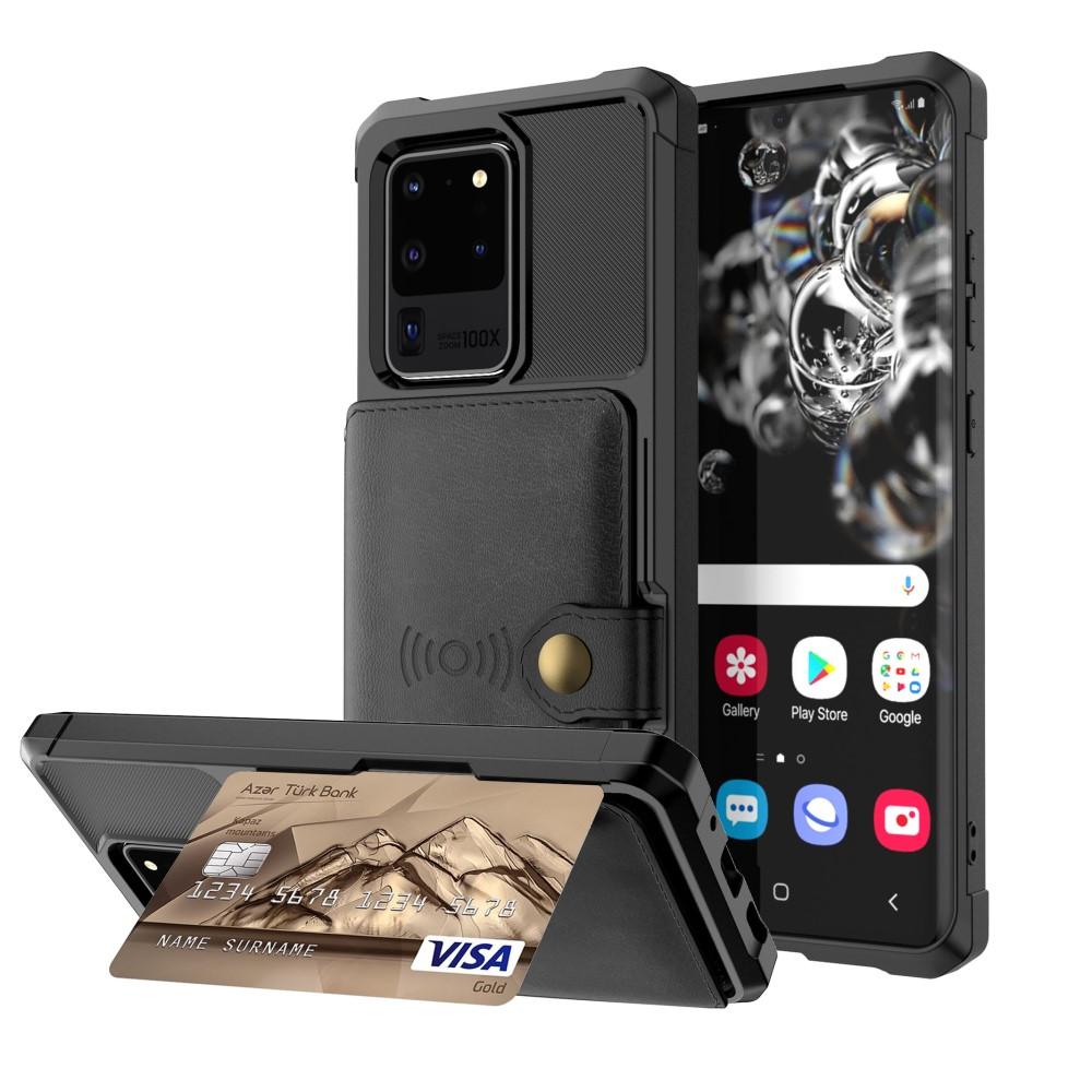 Galaxy S20 Ultra Stöttåligt Mobilskal med Plånbok, svart