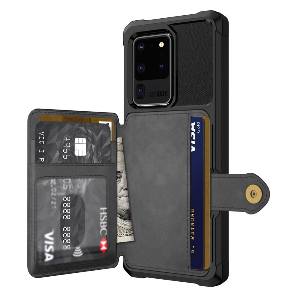 Galaxy S20 Ultra Stöttåligt Mobilskal med Plånbok, svart