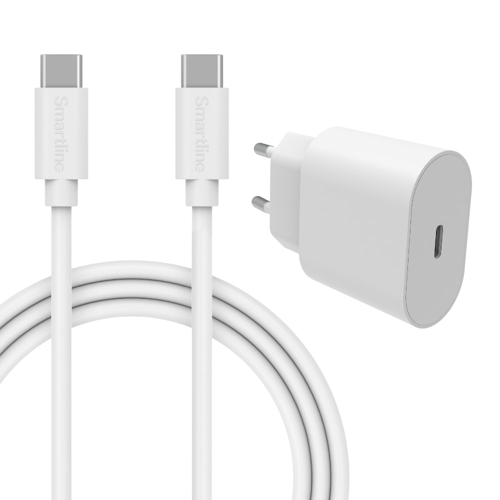 USB-C-laddare - Kit för optimal laddning med 2m USB-C-kabel, vit - Smartline