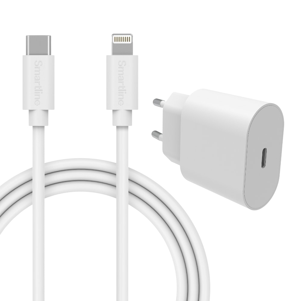 iPad 10.2 9th Gen (2021) Kit för optimal laddning med 2m Lightning-kabel 20W, vit - Smartline