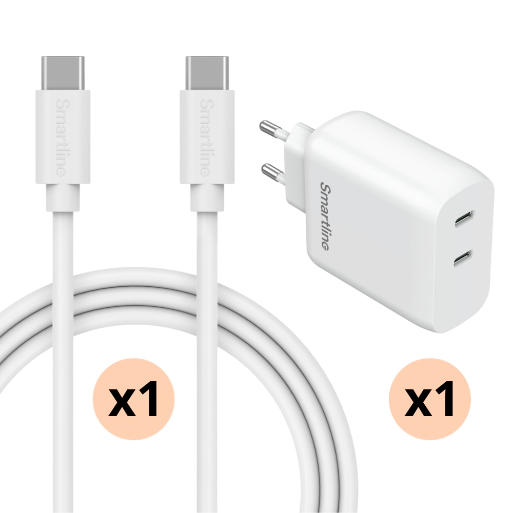 Google Pixel 8a Snabb laddare med 2m USB-C-kabel & 2 portar 35W, vit  - Smartline