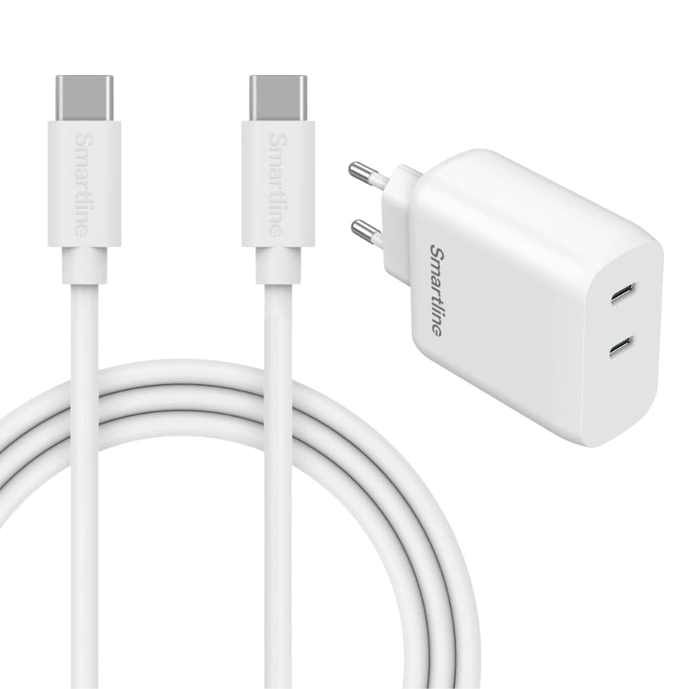 Motorola Moto E15 Snabb laddare med 2m USB-C-kabel & 2 portar 35W, vit