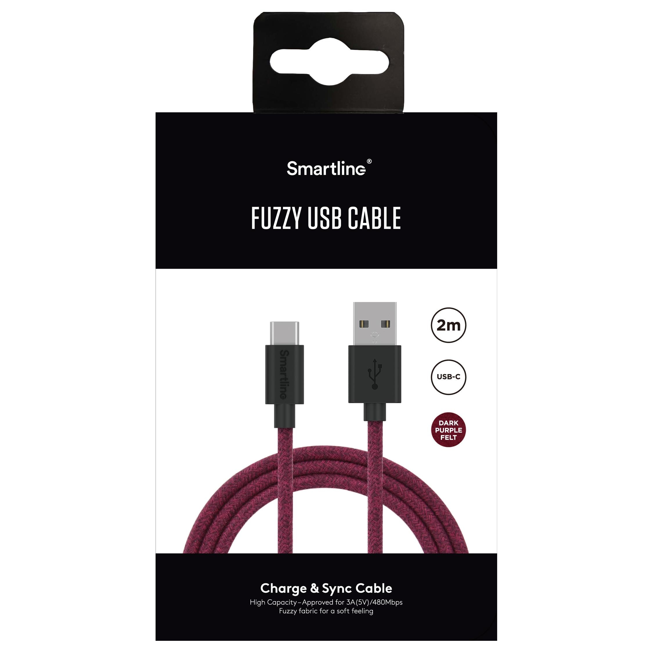 Fuzzy Laddningskabel 2m USB-C, lila