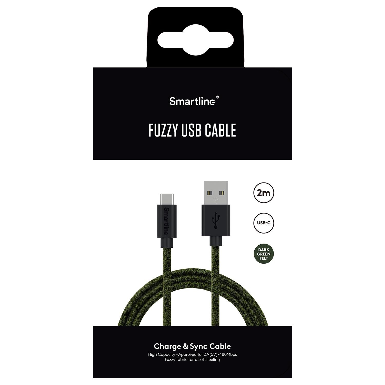 Fuzzy Laddningskabel 2m USB-C, grön