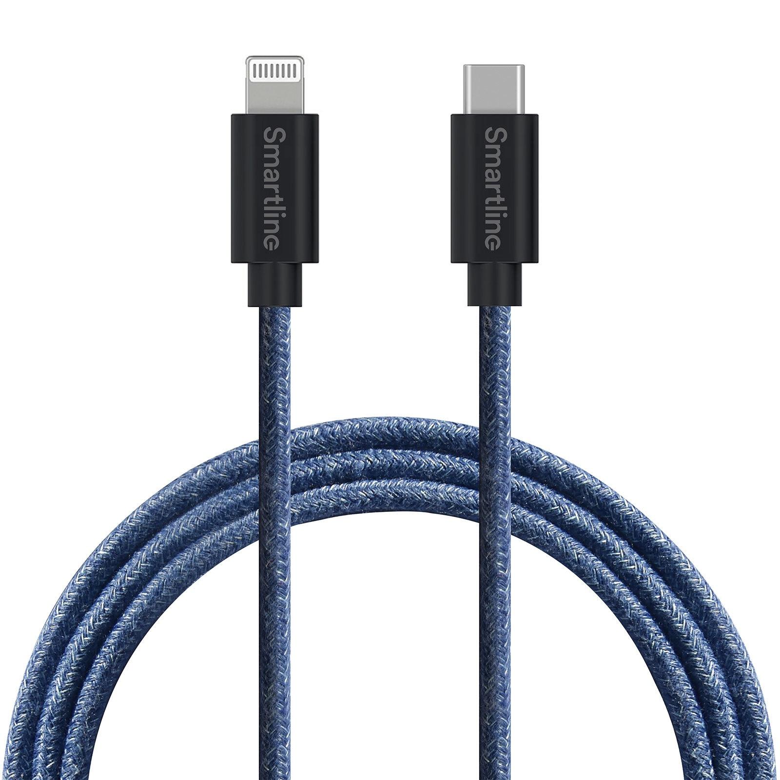 Fuzzy Laddningskabel 2m USB-C till Lightning, blå