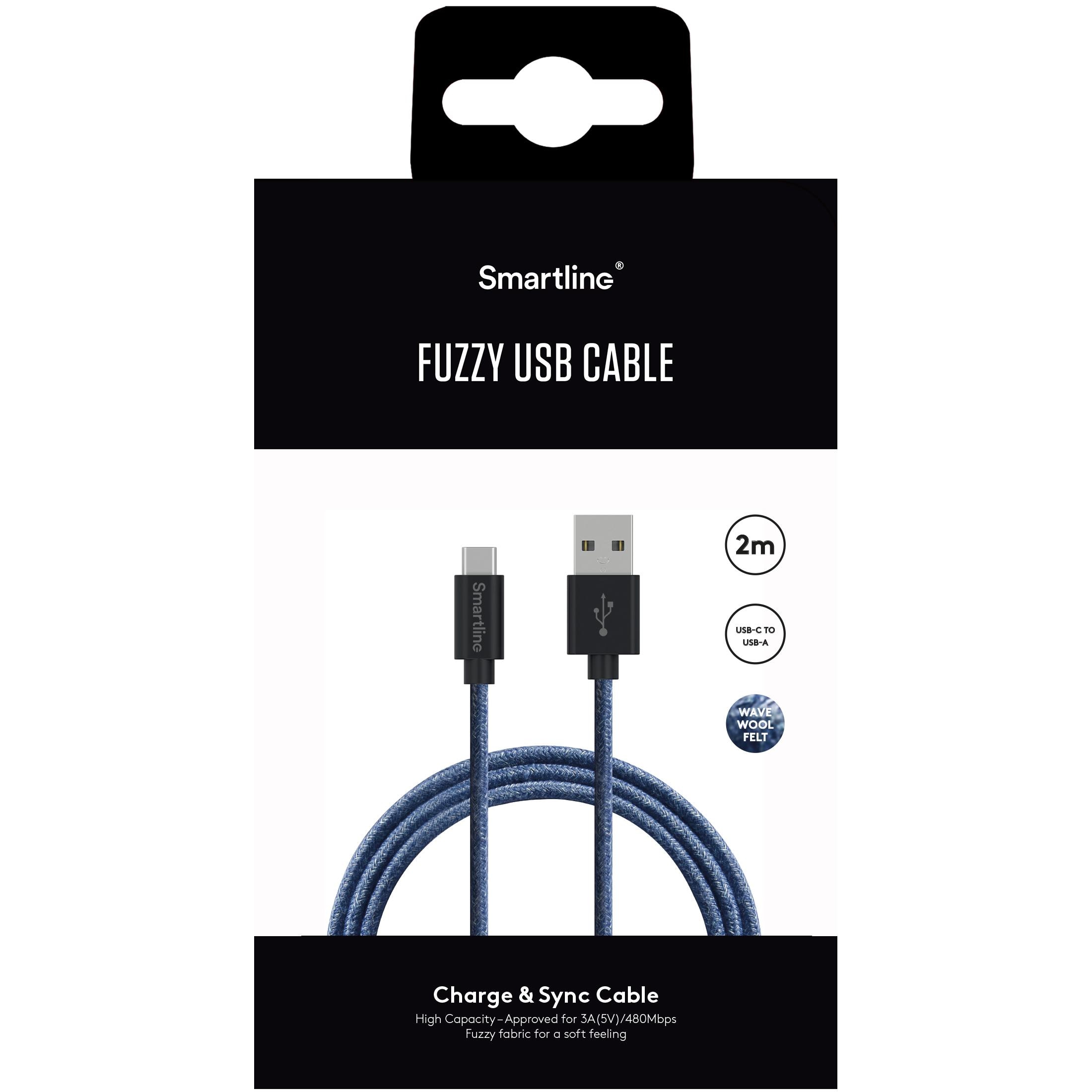 Fuzzy Laddningskabel 2m USB-C, blå