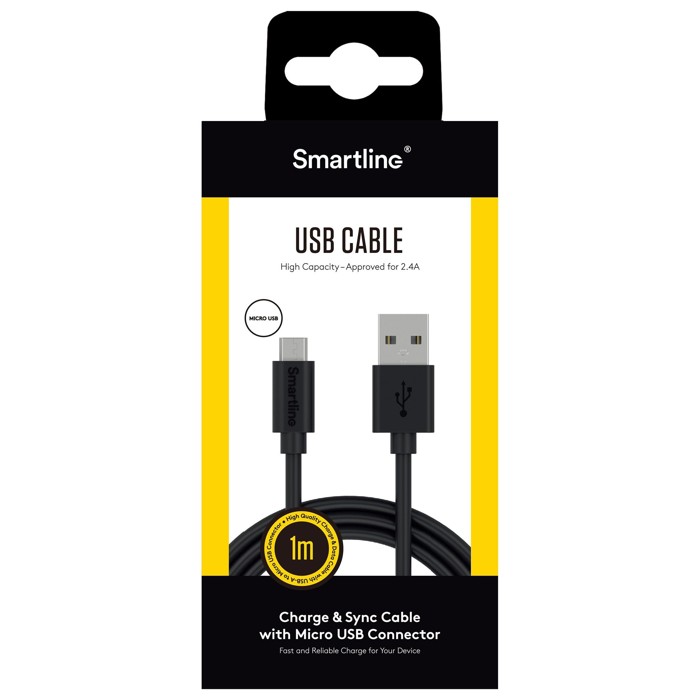 Laddningskabel 2m MicroUSB, svart