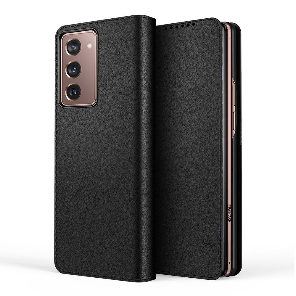 Samsung Galaxy Z Fold 2 Plånboksfodral i Äkta Läder, Svart